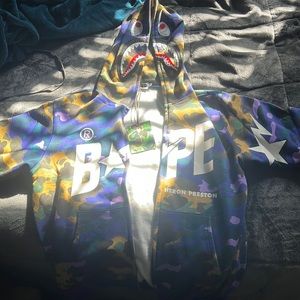 Bape x Heron Preston purple hoodie jacket